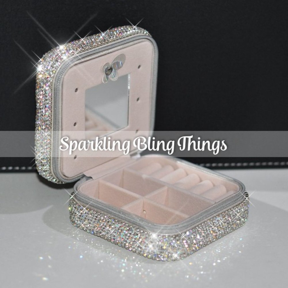NEW Jewelry Box Sparkling Bling Swarovski Crystal Rhinestones: Silver AB or Pink - Picture 9 of 12